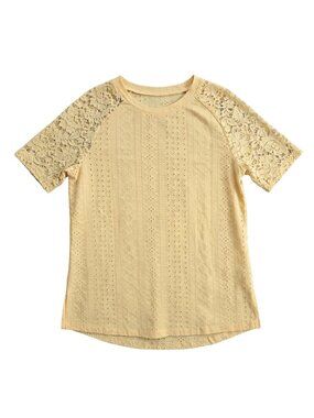 NWT | Yellow Eyelet Top | Floral Lace Sleeve | Small